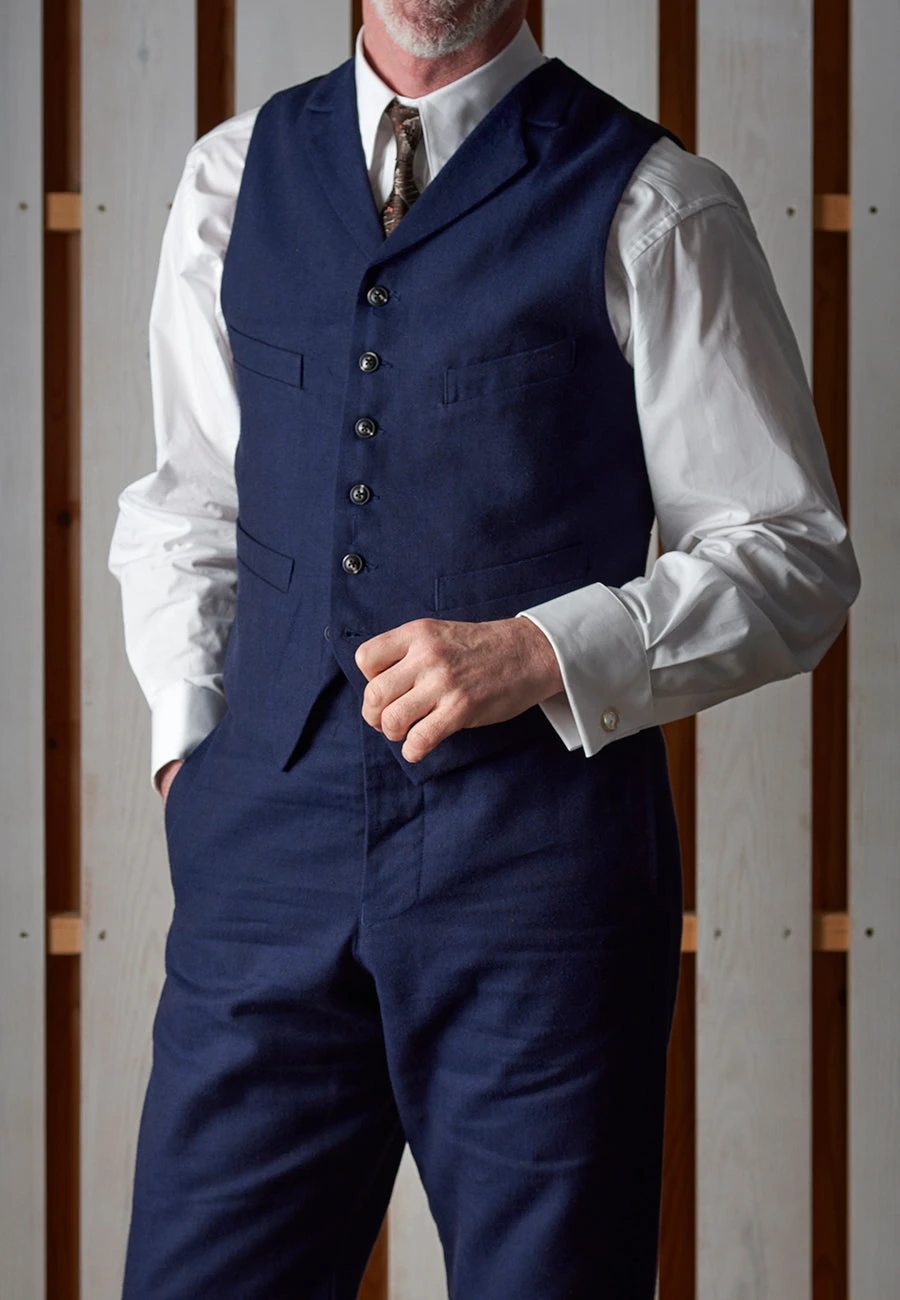 Cotton / Linen Blend Navy Blue Waistcoat (WC460) 1 Cotton / Linen Blend Navy Blue Waistcoat (WC460)