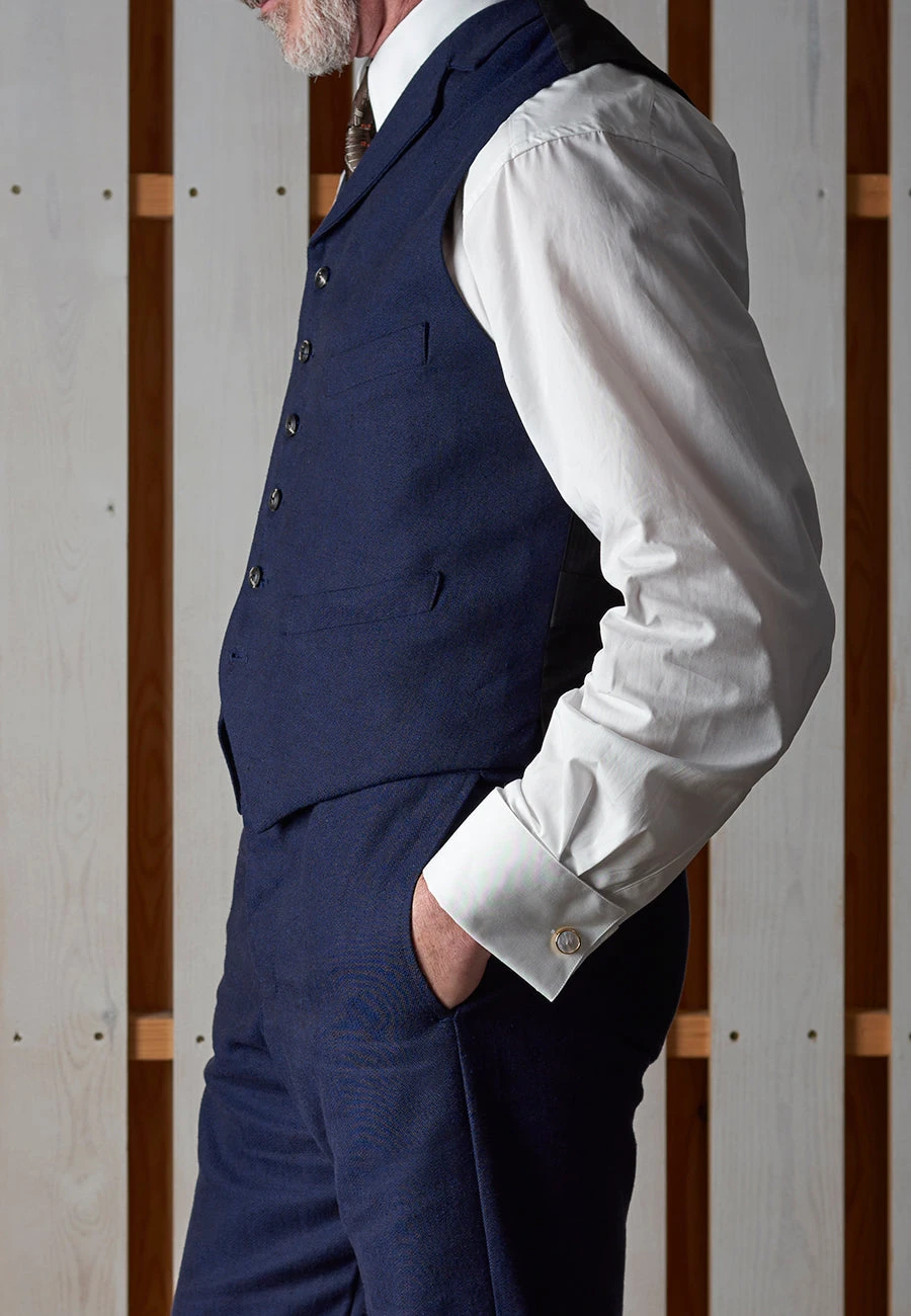 Cotton / Linen Blend Navy Blue Waistcoat (WC460) 3 Cotton / Linen Blend Navy Blue Waistcoat (WC460) - Image 3
