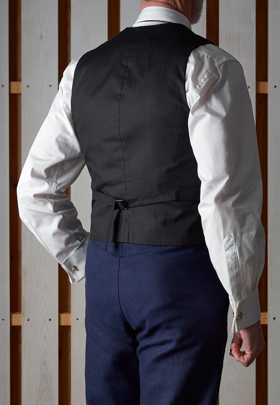 Cotton / Linen Blend Navy Blue Waistcoat (WC460) 2 Cotton / Linen Blend Navy Blue Waistcoat (WC460) - Image 2