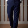 Cotton/Linen Blend Navy Blue Fishtail Back Trousers (TR460)