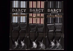 Striped Black Leather Runner End Button-On Braces (BR716)