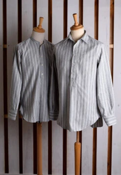 Grey Marl Stripe Grandad Shirt - Collarless Or Collar Attached (SH2123)