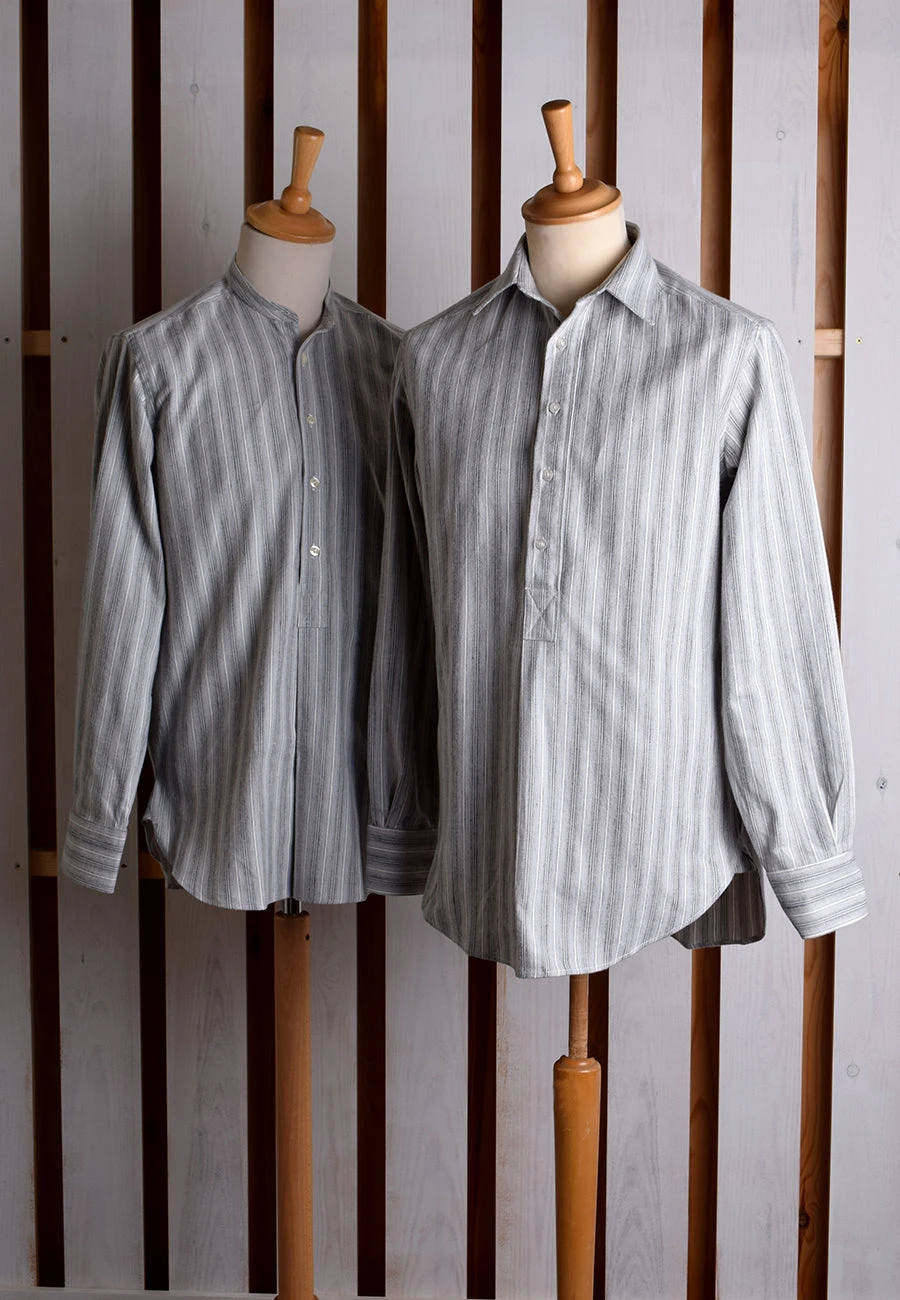 Grey Marl Stripe Grandad Shirt - Collarless Or Collar Attached (SH2123) 1 Grey Marl Stripe Grandad Shirt - Collarless Or Collar Attached (SH2123)