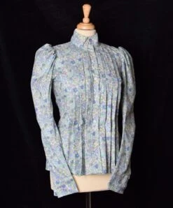 Liberty Print Fabric Ladies Victorian Blouse (BL002) -Urban Mode Shop BL002 BlueGreyElysian