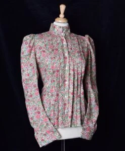 Liberty Print Fabric Ladies Victorian Blouse (BL002) -Urban Mode Shop BL002 ElysianRedandGreen