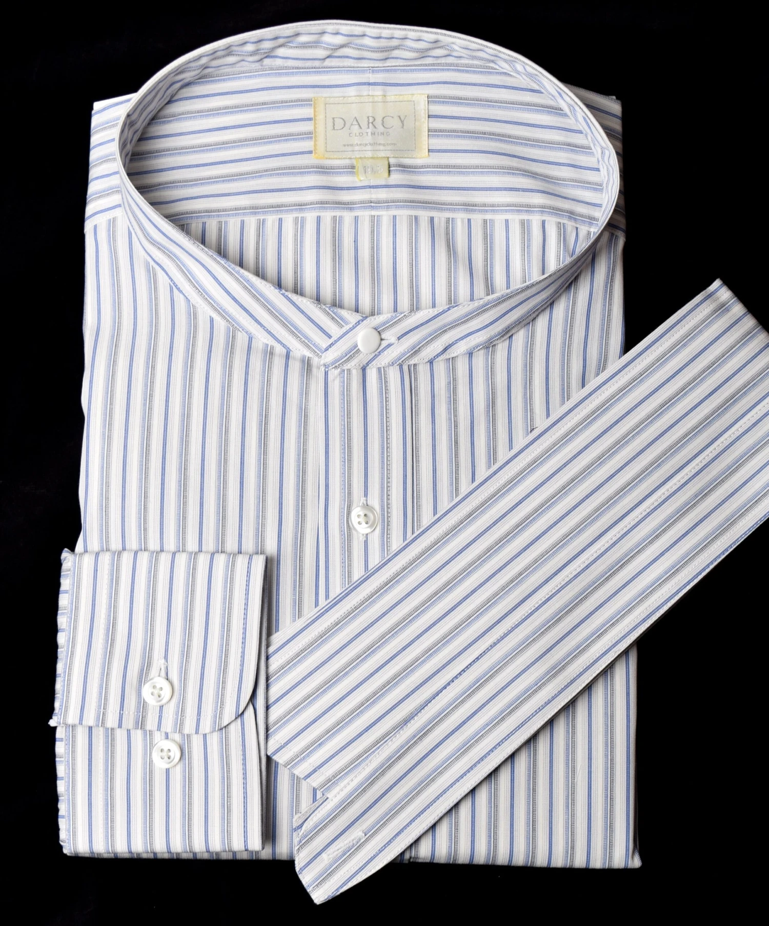 Replica Striped Fabric Neckband Tunic Shirt With Separate Collar (SH185) - Colour 79 - Blue Broken Stripe 1 Replica Striped Fabric Neckband Tunic Shirt With Separate Collar (SH185) - Colour 79 - Blue Broken Stripe