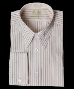 Replica Striped Fabric Spearpoint Collar Shirt | Permanent Stock (SH190R) - Colour 78 - Wine/Ivory/Grey Stripe
