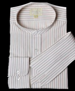 Replica Striped Fabric Neckband Tunic Shirt With Separate Collar (SH185) - Colour 78 - Wine/Ivory/Grey Stripe