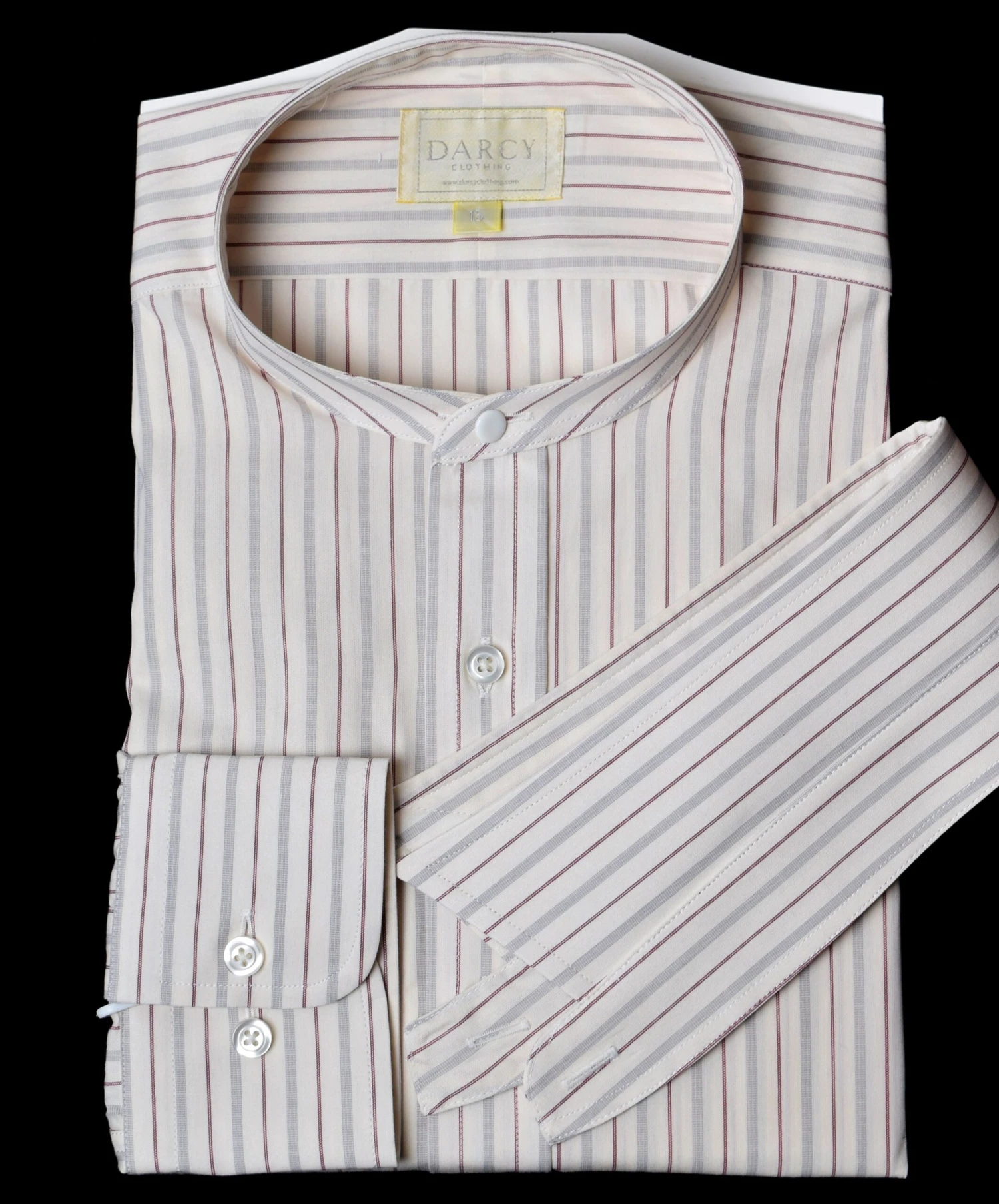 Replica Striped Fabric Neckband Tunic Shirt With Separate Collar (SH185) - Colour 78 - Wine/Ivory/Grey Stripe 1 Replica Striped Fabric Neckband Tunic Shirt With Separate Collar (SH185) - Colour 78 - Wine/Ivory/Grey Stripe