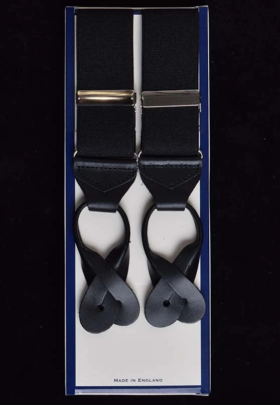 Plain Coloured Button-On Braces With Leather Runner Ends(BR715) 2 Plain Coloured Button-On Braces With Leather Runner Ends(BR715) - Image 2