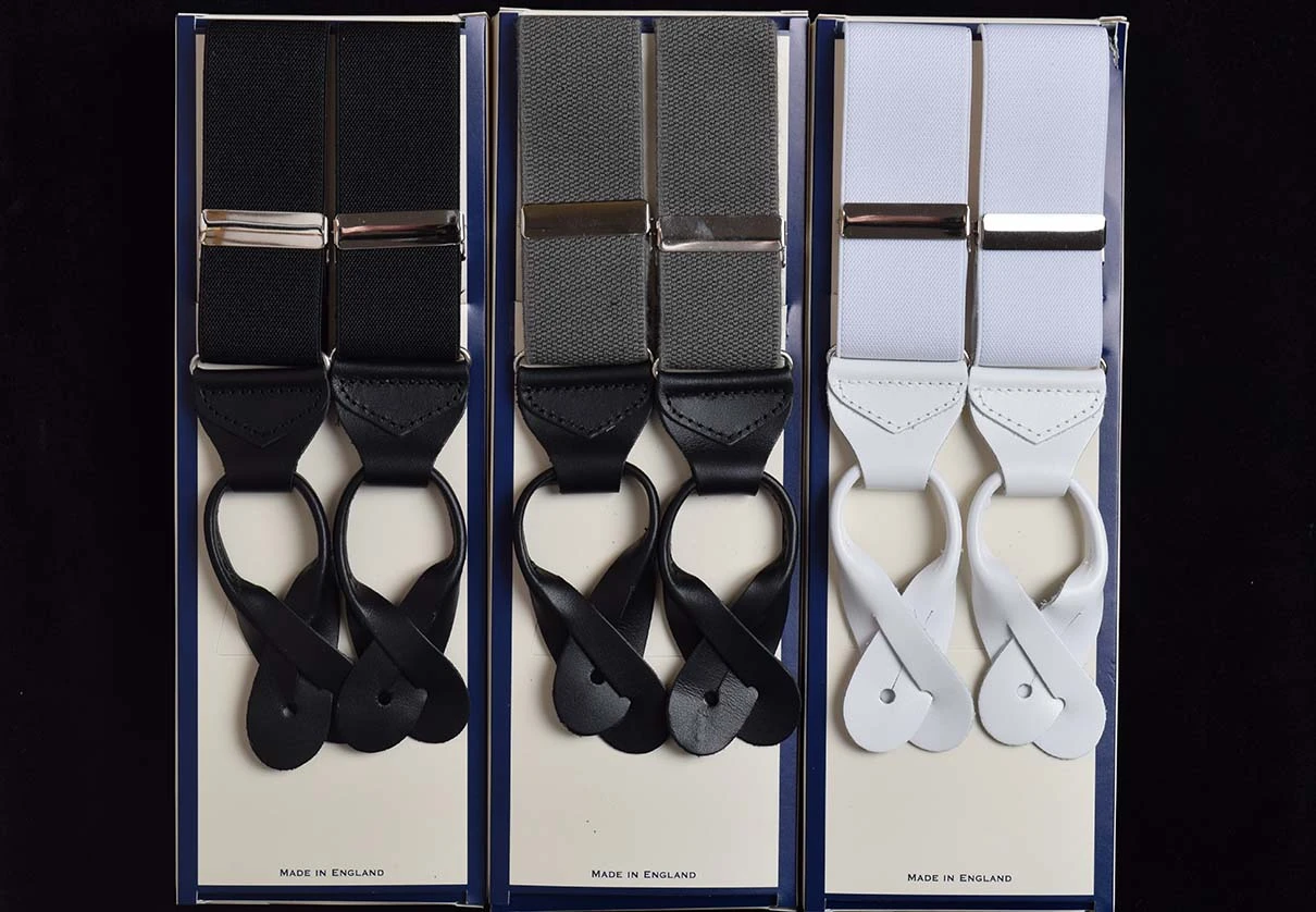 Plain Coloured Button-On Braces With Leather Runner Ends(BR715) 1 Plain Coloured Button-On Braces With Leather Runner Ends(BR715)