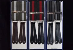 Striped Button-On Braces With Stamped Leather Ends (BR730)