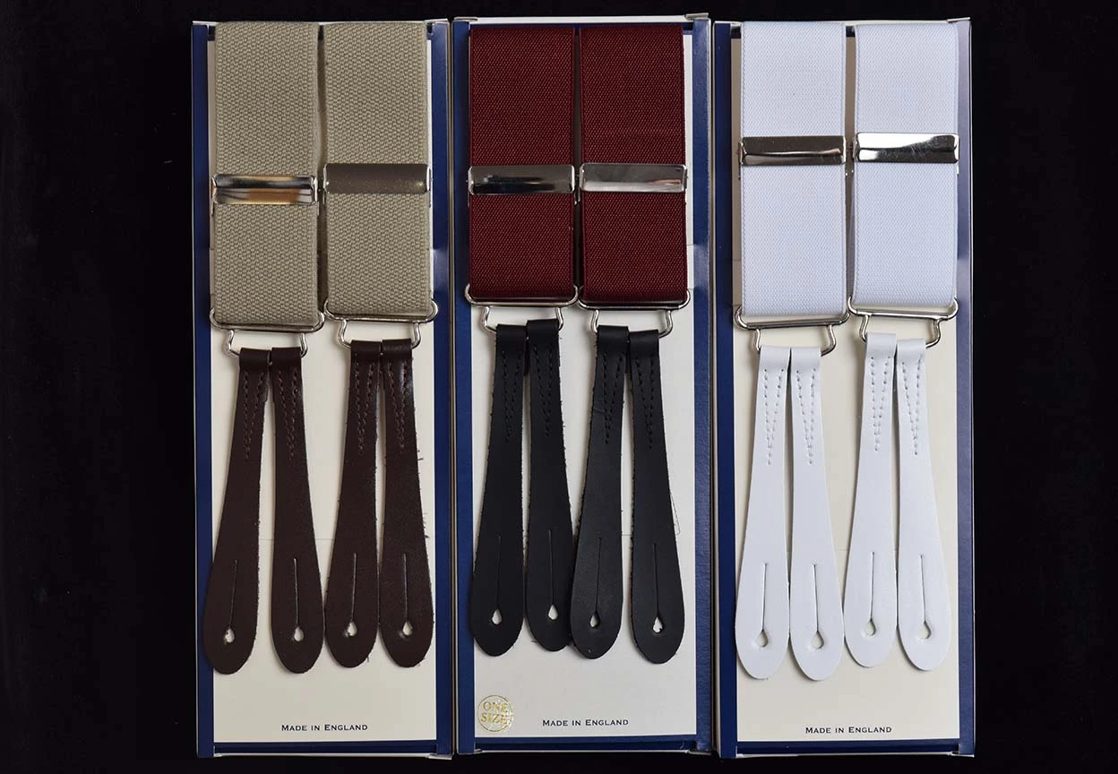 Plain Coloured Button-on Braces With Stamped Leather Ends (BR700) 1 Plain Coloured Button-on Braces With Stamped Leather Ends (BR700)