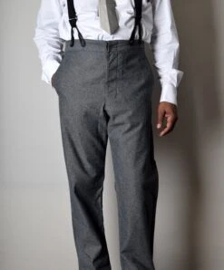 Grey Brushed Cotton Herringbone Fishtail Back Trousers (TR300)