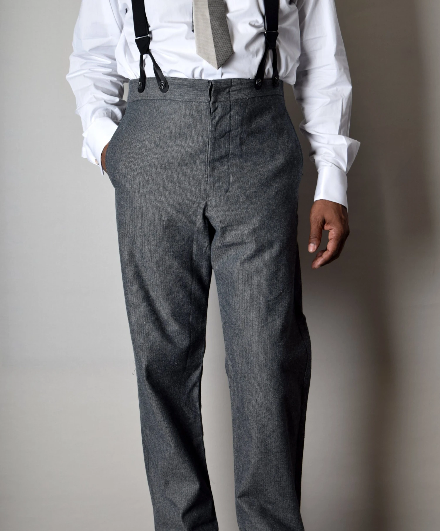 Grey Brushed Cotton Herringbone Fishtail Back Trousers (TR300) 1 Grey Brushed Cotton Herringbone Fishtail Back Trousers (TR300)