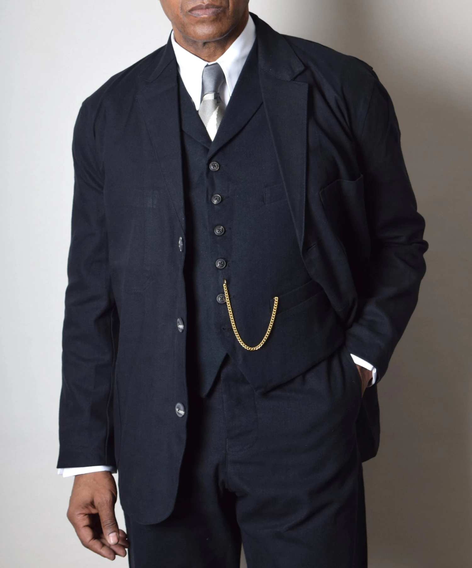 Ebony Black Brushed Cotton Herringbone Jacket (JA350) 1 Ebony Black Brushed Cotton Herringbone Jacket (JA350)