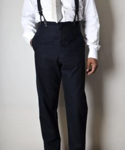 Ebony Black Brushed Cotton Herringbone Fishtail Back Trousers (TR350)