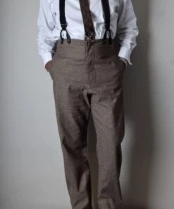 Brown Brushed Cotton Herringbone Fishtail Back Trousers (TR400)