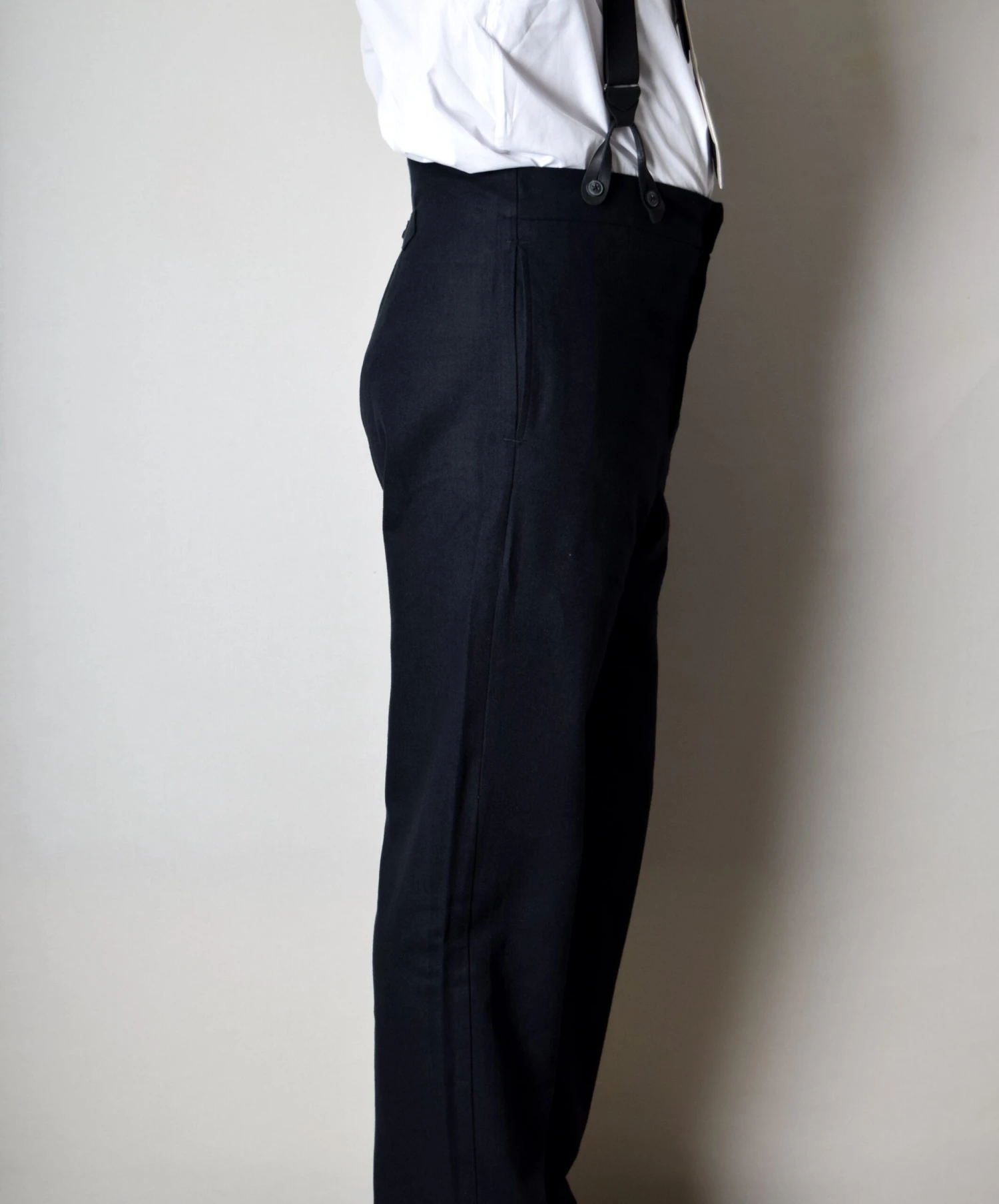Ebony Black Brushed Cotton Herringbone Fishtail Back Trousers (TR350) 2 Ebony Black Brushed Cotton Herringbone Fishtail Back Trousers (TR350) - Image 2
