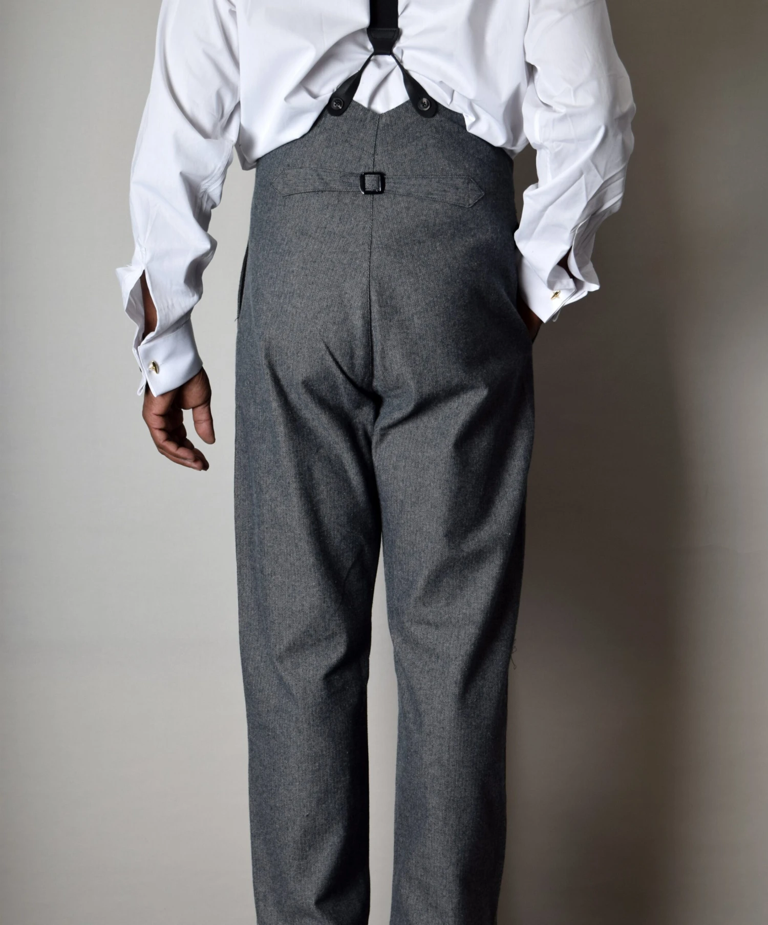 Grey Brushed Cotton Herringbone Fishtail Back Trousers (TR300) 3 Grey Brushed Cotton Herringbone Fishtail Back Trousers (TR300) - Image 3