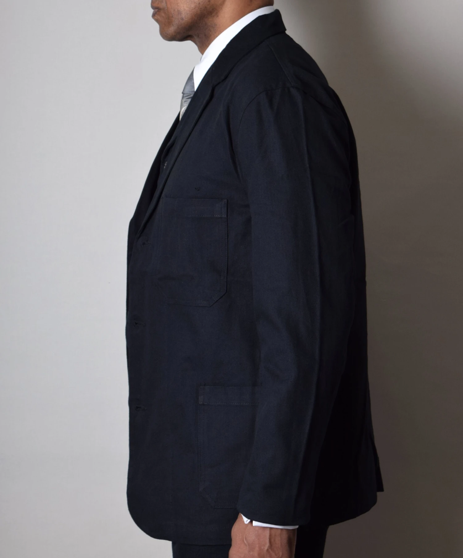 Ebony Black Brushed Cotton Herringbone Jacket (JA350) 4 Ebony Black Brushed Cotton Herringbone Jacket (JA350) - Image 4