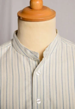 Cream / Blue Textured Stripe Grandad Shirt - Collarless (SH2124NB) -Urban Mode Shop Pocket4