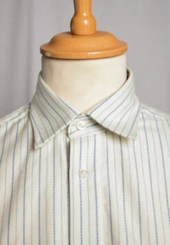 Cream / Blue Textured Stripe Grandad Shirt - Collar Attached (SH2124CA) -Urban Mode Shop Pocket7 fe197b6f 8531 49eb bec3 091b3112f285