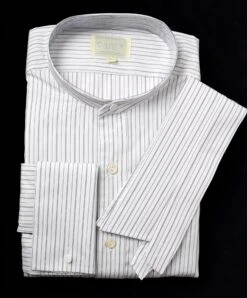 Replica Striped Fabric Neckband Tunic Shirt With Separate Collar (SH185) - Colour 60 - Black, Grey & White Stripe 5 Replica Striped Fabric Neckband Tunic Shirt With Separate Collar (SH185) - Colour 60 - Black, Grey & White Stripe -Urban Mode Shop SH185 DBL COL 60