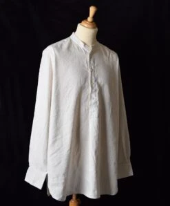 Linen / Cotton Stripe Grandad Work Shirt Without Pocket - Collar Attached Or Collarless (SH2210NP) -Urban Mode Shop SH2210NP No Collar front