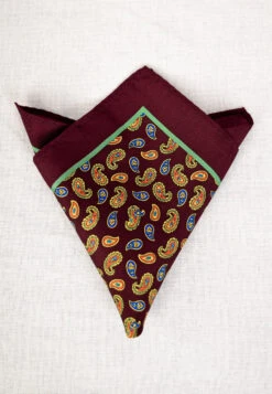 Printed Silk Pocket Square (HA96K) -Urban Mode Shop Wine Paisley