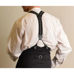 Striped Black Leather Runner End Button-On Braces (BR716) -Urban Mode Shop back view y braces 2