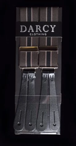 Striped Button-On Braces With Stamped Leather Ends (BR730) -Urban Mode Shop br730 brown stripeweb