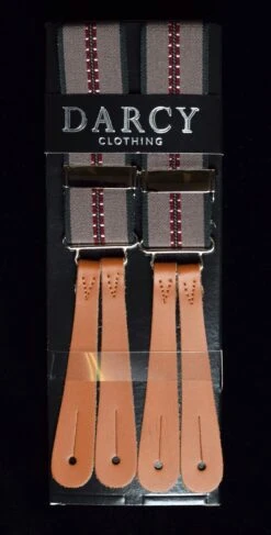 Striped Button-On Braces With Stamped Leather Ends (BR730) -Urban Mode Shop br730 brown wine textured