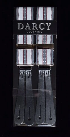 Striped Button-On Braces With Stamped Leather Ends (BR730) -Urban Mode Shop br730 grey wine