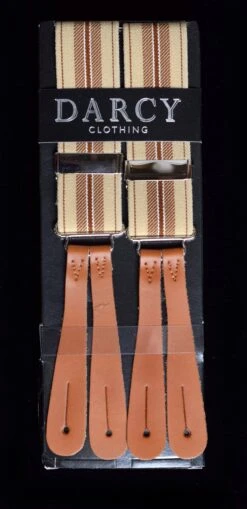 Striped Button-On Braces With Stamped Leather Ends (BR730) -Urban Mode Shop br730 sand brownweb