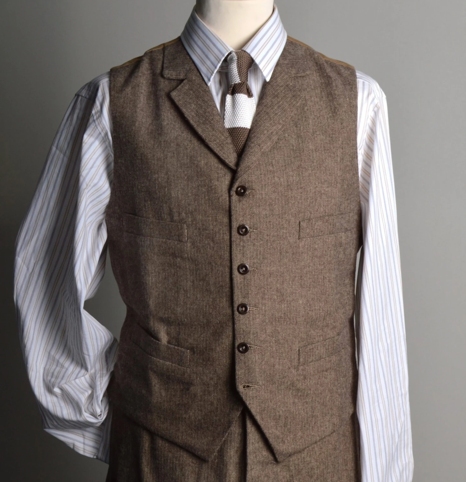 Brown Brushed Cotton Herringbone Waistcoat (WC400) 2 Brown Brushed Cotton Herringbone Waistcoat (WC400) - Image 2