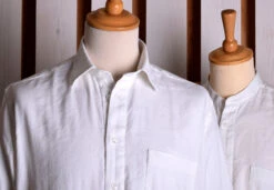White Linen / Cotton Herringbone Shirt With Pocket - Classic Collar Or Collarless (SH2211PA) -Urban Mode Shop catt6