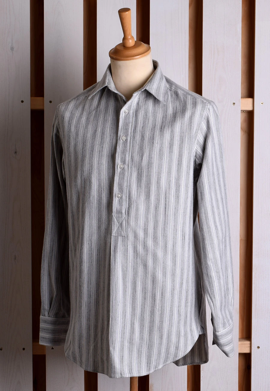 Grey Marl Stripe Grandad Shirt - Collarless Or Collar Attached (SH2123) 2 Grey Marl Stripe Grandad Shirt - Collarless Or Collar Attached (SH2123) - Image 2