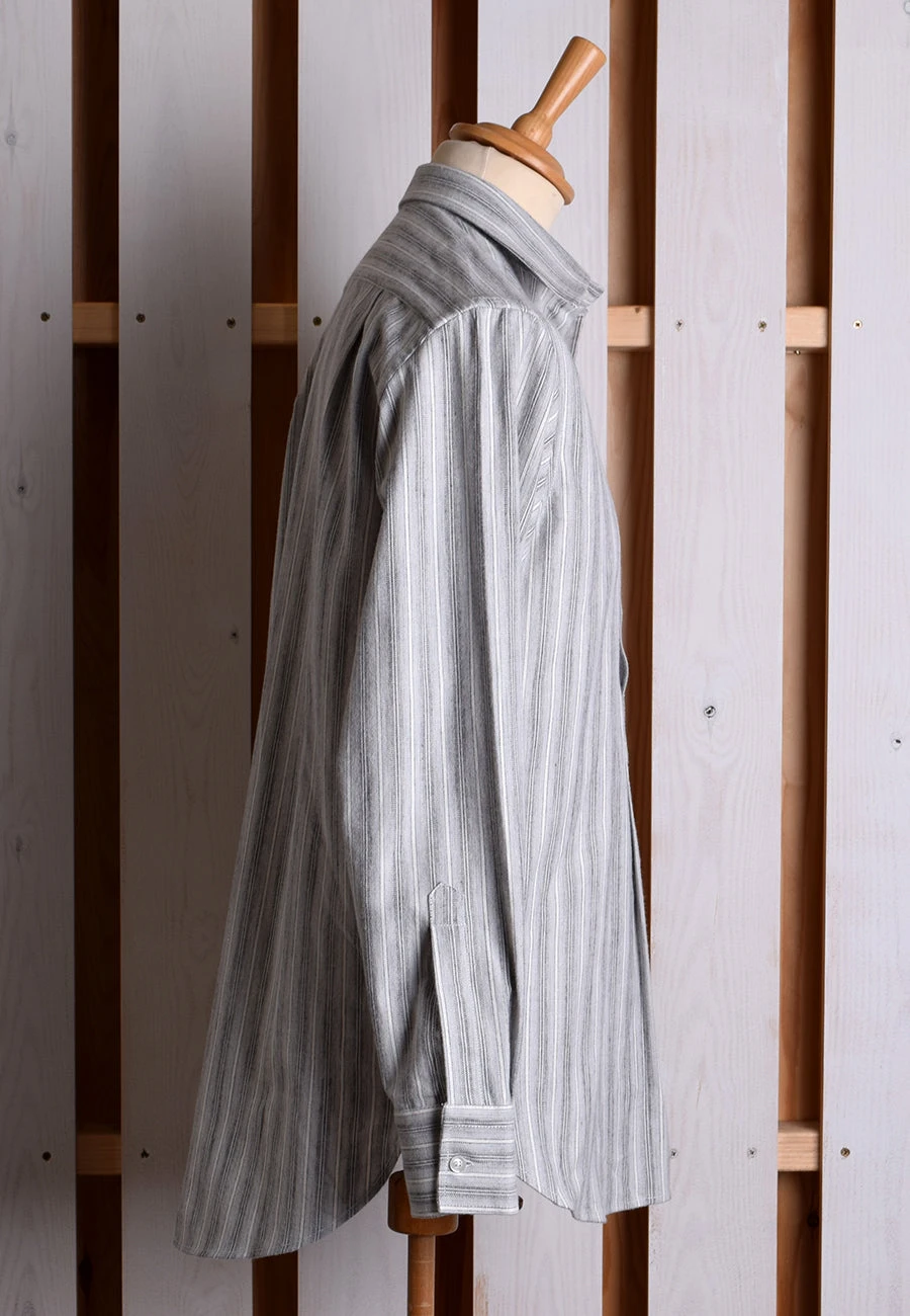 Grey Marl Stripe Grandad Shirt - Collarless Or Collar Attached (SH2123) 3 Grey Marl Stripe Grandad Shirt - Collarless Or Collar Attached (SH2123) - Image 3