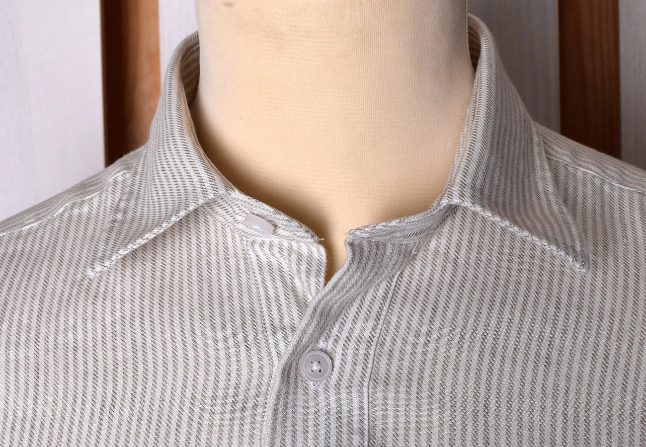 Linen / Cotton Stripe Grandad Work Shirt With Pocket - Collar Attached Or Collarless (SH2210PA) 5 Linen / Cotton Stripe Grandad Work Shirt With Pocket - Collar Attached Or Collarless (SH2210PA) - Image 5