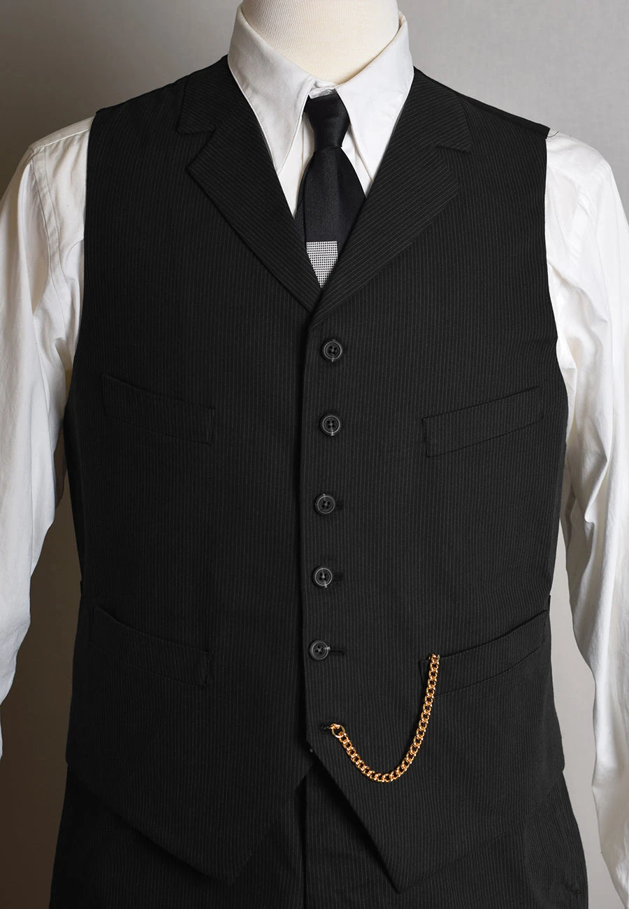 Black Pinstripe Cotton Waistcoat (WC330) 1 Black Pinstripe Cotton Waistcoat (WC330)