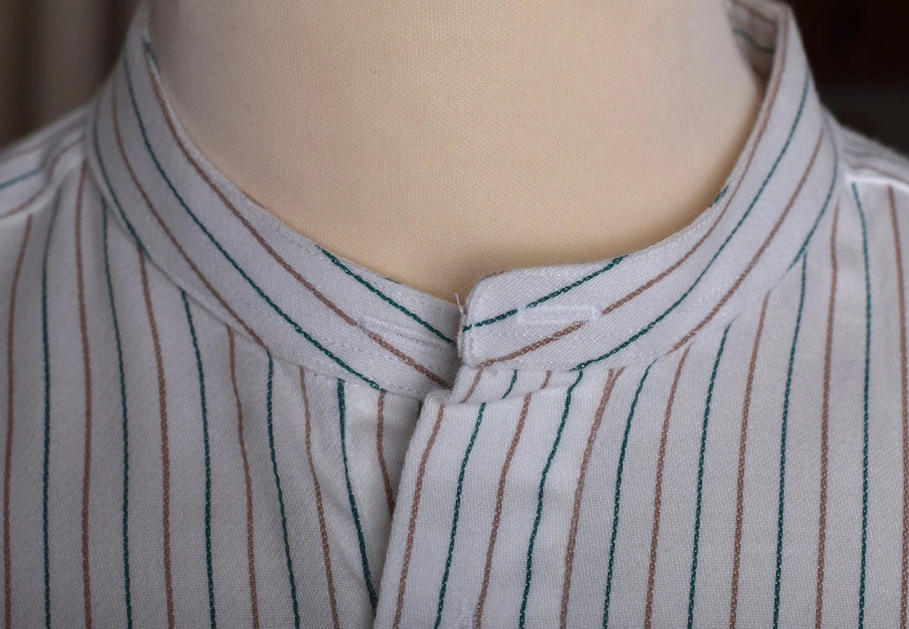 Neckband Or Collarless Green Brown Striped Workshirt (SH220NB) 6 Neckband Or Collarless Green Brown Striped Workshirt (SH220NB) - Image 6