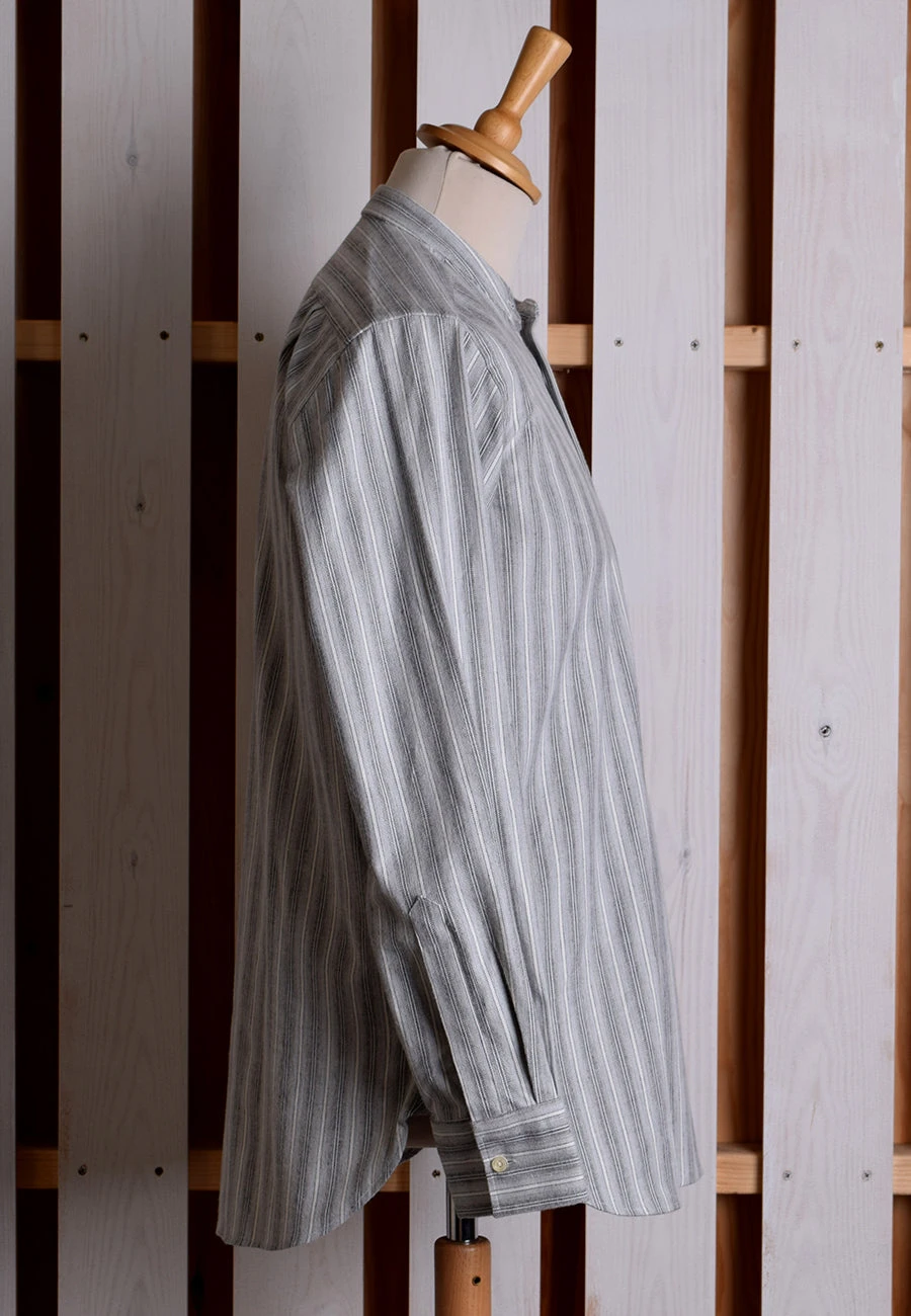 Grey Marl Stripe Grandad Shirt - Collarless Or Collar Attached (SH2123) 7 Grey Marl Stripe Grandad Shirt - Collarless Or Collar Attached (SH2123) - Image 7