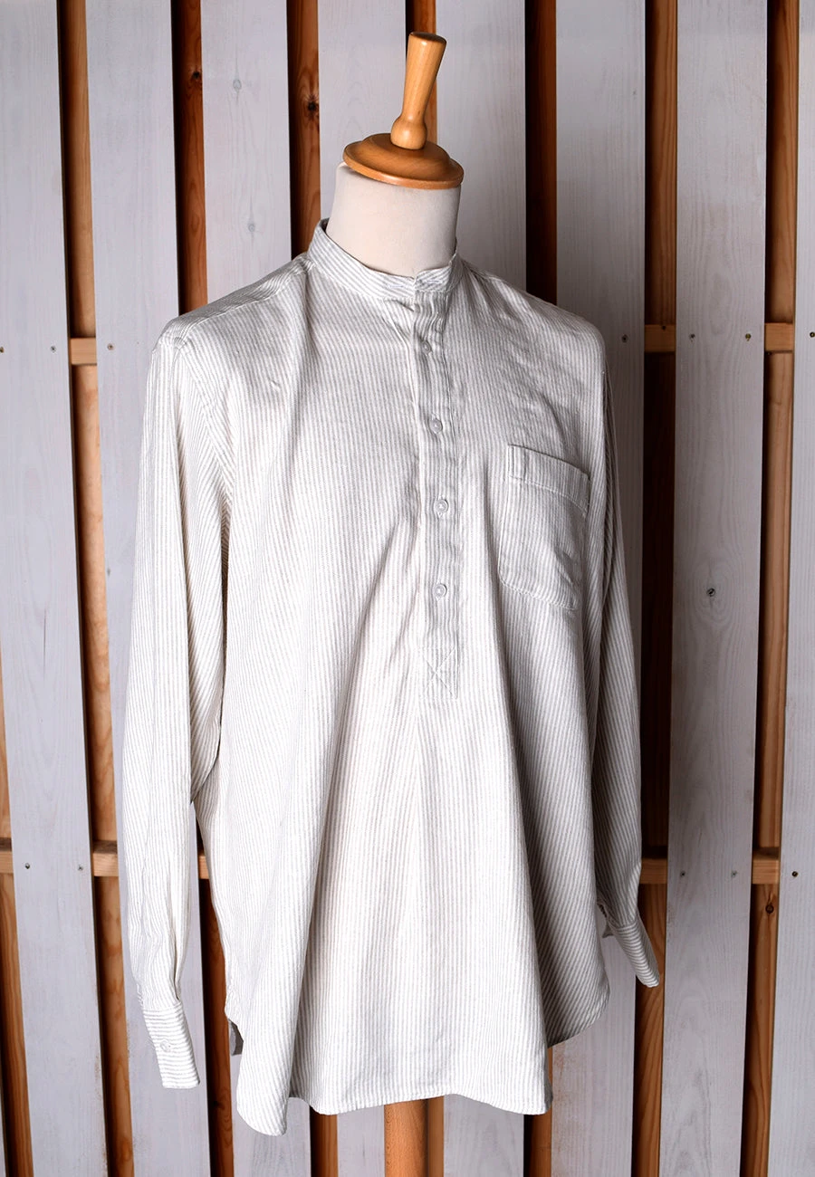 Linen / Cotton Stripe Grandad Work Shirt With Pocket - Collar Attached Or Collarless (SH2210PA) 7 Linen / Cotton Stripe Grandad Work Shirt With Pocket - Collar Attached Or Collarless (SH2210PA) - Image 7