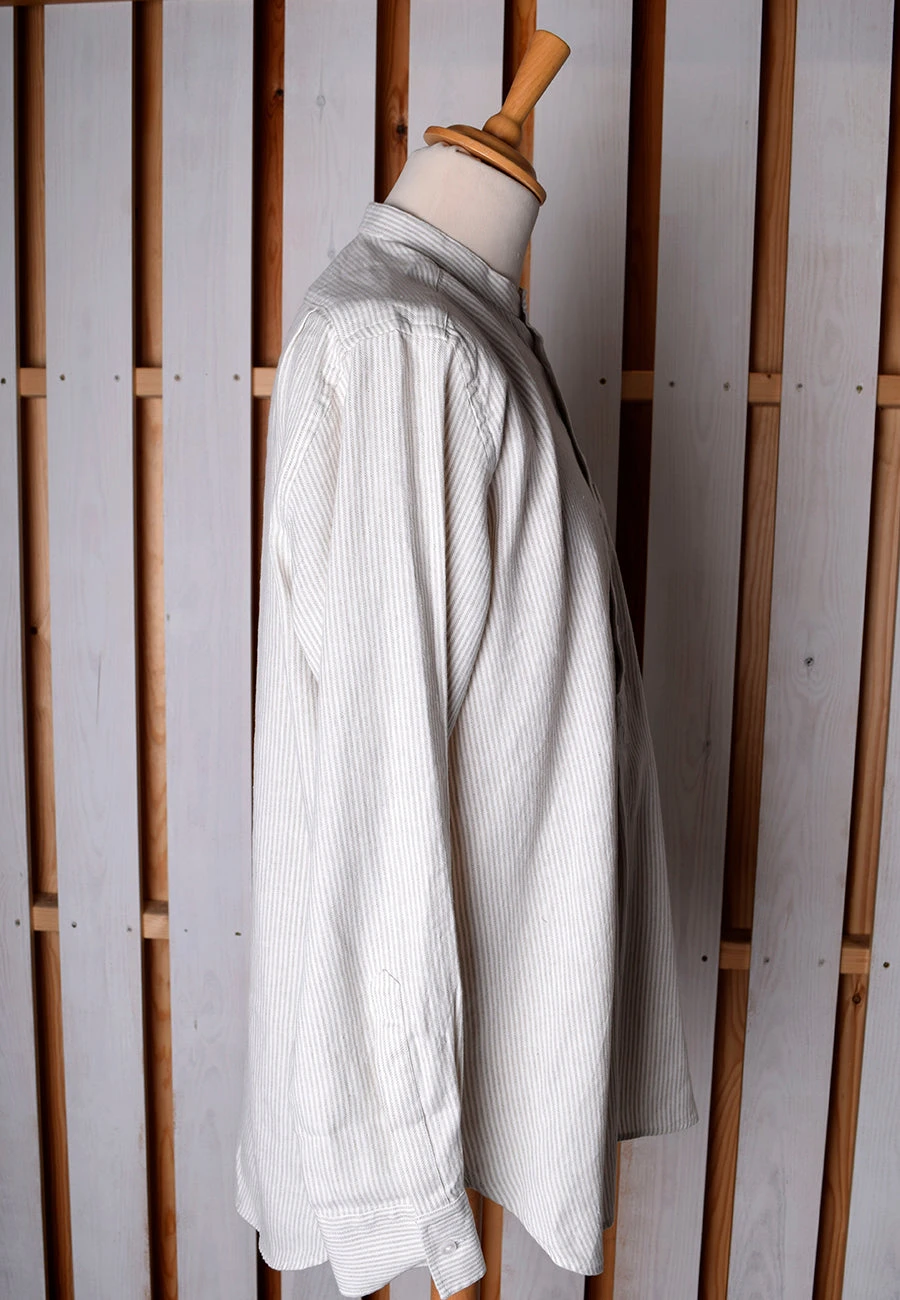 Linen / Cotton Stripe Grandad Work Shirt With Pocket - Collar Attached Or Collarless (SH2210PA) 8 Linen / Cotton Stripe Grandad Work Shirt With Pocket - Collar Attached Or Collarless (SH2210PA) - Image 8