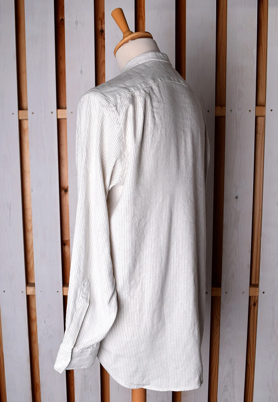 Linen / Cotton Stripe Grandad Work Shirt With Pocket - Collar Attached Or Collarless (SH2210PA) 9 Linen / Cotton Stripe Grandad Work Shirt With Pocket - Collar Attached Or Collarless (SH2210PA) - Image 9