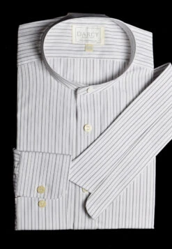 Replica Striped Fabric Neckband Tunic Shirt With Separate Collar (SH185) - Colour 60 - Black, Grey & White Stripe