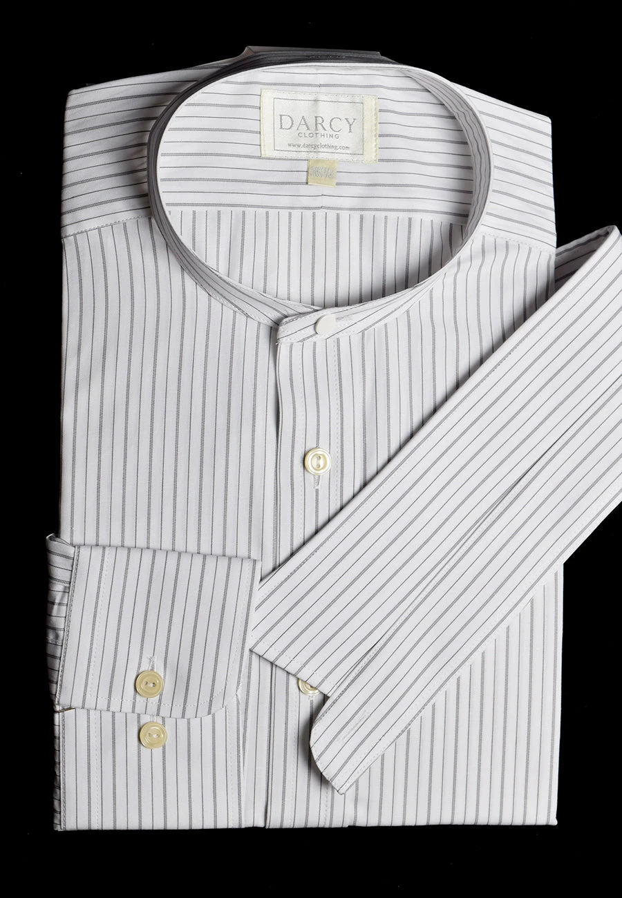 Replica Striped Fabric Neckband Tunic Shirt With Separate Collar (SH185) - Colour 60 - Black, Grey & White Stripe 1 Replica Striped Fabric Neckband Tunic Shirt With Separate Collar (SH185) - Colour 60 - Black, Grey & White Stripe