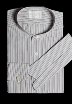 Replica Striped Fabric Neckband Tunic Shirt With Separate Collar (SH185) - Colour 62 - Burgundy And Grey Stripe