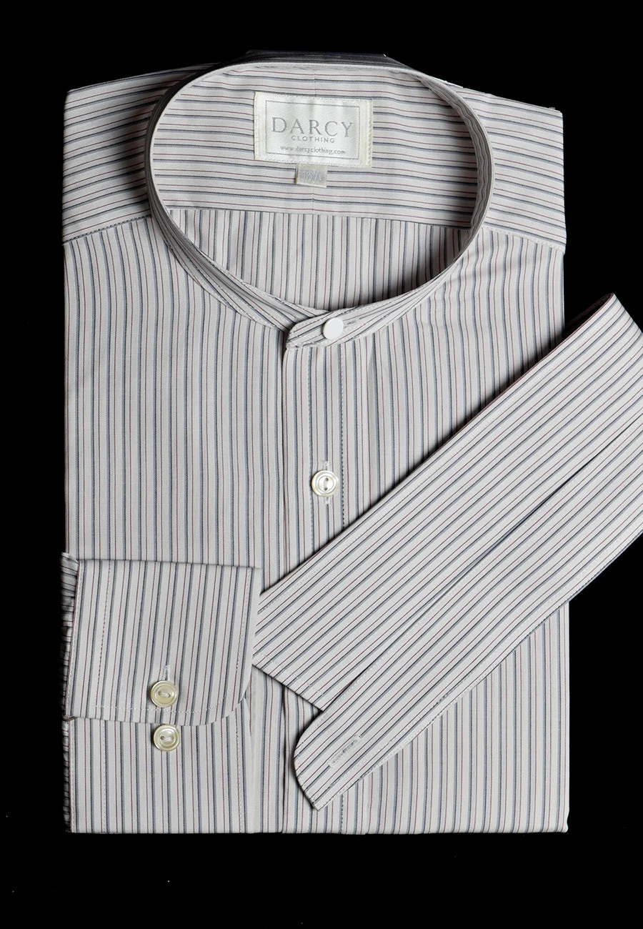 Replica Striped Fabric Neckband Tunic Shirt With Separate Collar (SH185) - Colour 62 - Burgundy And Grey Stripe 1 Replica Striped Fabric Neckband Tunic Shirt With Separate Collar (SH185) - Colour 62 - Burgundy And Grey Stripe